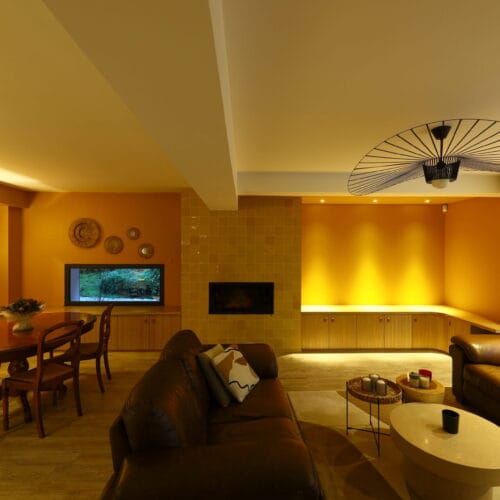 agencement bas cheminée et bibliothèque