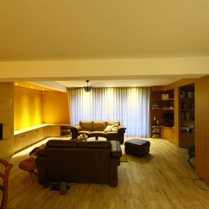 agencement bas cheminée et bibliothèque